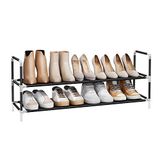 SONGMICS Schoenenrek met 2 niveaus, staand rek, schoenenopslag, ruimtebesparend, metalen frame, vliesstof, voor woonkamer, entree, hal en garderobe, zwart LSH052B01