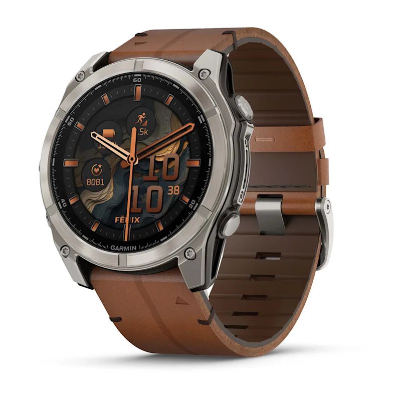 GARMIN FENIX 8 51mm AMOLED Sapphire Titanium Smartwatch with GPS and Leather Band