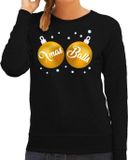 Bellatio Decorations Shoppartners Bv Foute kersttrui / sweater zwart met gouden Xmas Balls borsten voor dames - kerstkleding / christmas outfit XS