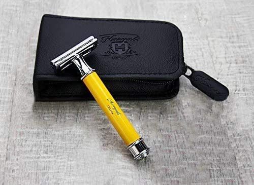 Haryali London 3 stuks mannen scheermes - Geel - Lederen mapje