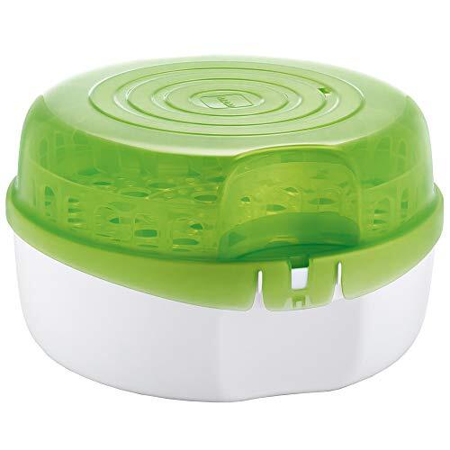 Mam Magnetron Stoomsterilisator met 1x Anti-Colic flesje (160 ml), magnetron sterilisator voor babyflesjes, fopspenen & accessoires, veilige flessensterilisator, wit/groen