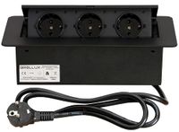 Brollux Inbouw stekkerdoos 3-voudig - Black Edition - aluminium spuitgegoten - met zachte opening - klaar voor aansluiting met kabel en stekker