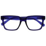 OPULIZE ERA Blauwlichtfilterbril Dames/Heren - Transparante Lenzen - Ontspiegeld - UV400 - groot rechthoekig montuur - computerbril gaming - Indigo Blauw - +0.00