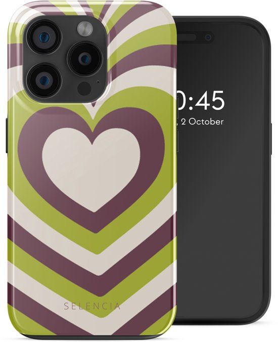 Selencia Hoesje - Geschikt voor Apple iPhone 15 Pro - Backcover geschikt voor MagSafe - Double Hearts Plum Fern