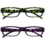 Leesbril Groen & Paarse Schildpad Lichtgewicht Lezers Waarde 2 Stuks Mannen Vrouwen RR32-65 +3,00