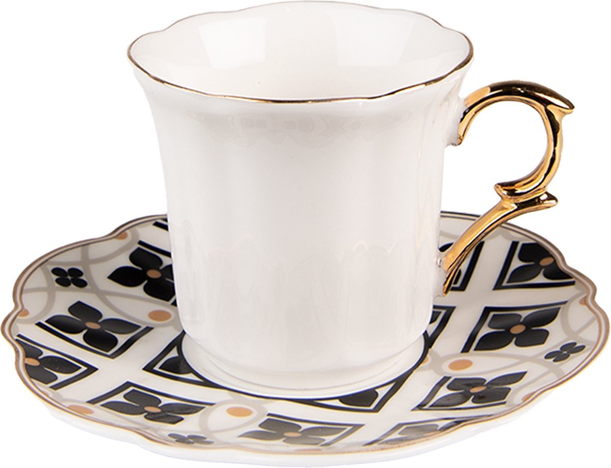 Clayre & Eef Kop en schotel 95 ml Wit Porselein Servies Cadeau voor haar Cappuccino