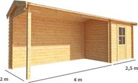 Merkloos Blokhut met overkapping Fenna 650 cm bij 200 cm diep Zadeldak bruin