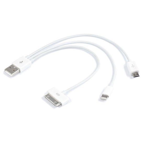 Jupio 3-in-1 kabel voor PowerVault - iPhone 4/5/Micro USB - Wit - 0.25 m