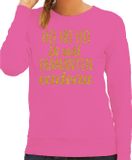 Bellatio Decorations Foute kersttrui/sweater voor dames - Hohoho diamanten cadeau - roze - glitter goud XL