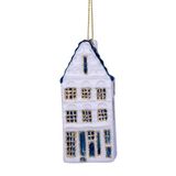 Vondels Kerstornament Glas Wit/Blauw Grachtenhuis Trapgevel H9cm