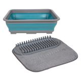 Merkloos / Sans marque Opvouwbare afwasbak met afdruipmat - grijs/blauw - keuken benodigdheden - reis accessoires