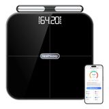 Personenweegschaal, Healthkeep Personenweegschaal, impedantiemeter, verbonden weegschaal wifi en Bluetooth met 8 zeer nauwkeurige elektroden, 46 lichaamsgegevens voor app, inclusief Andriod en iOS, capaciteit 180 kg/400 lb, 30 x 30 cm