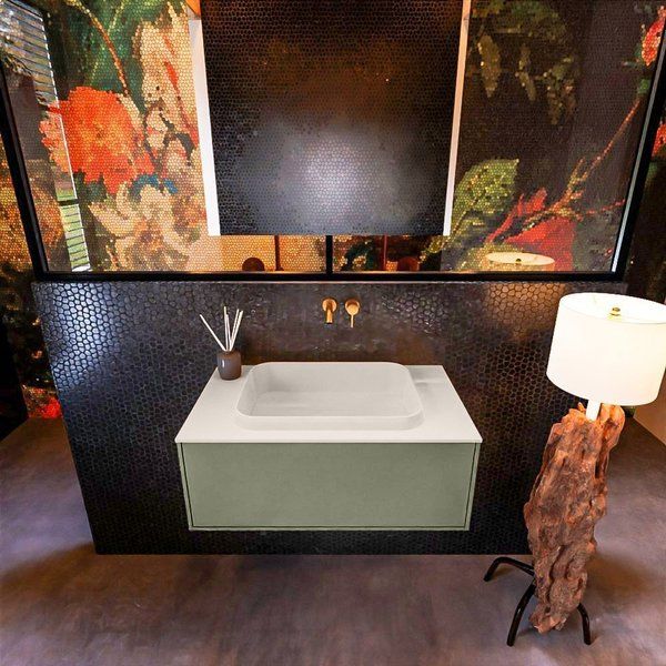 Mondiaz ERIN 80cm badmeubelset onderkast Army met 1 lade + Wastafel RIDGE Linen