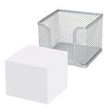 D.RECT - Notitieblok | van mesh | massief metaal | voor de moderne werkplek | zilver | met notitieblok 700 vellen - 95x95x80 mm