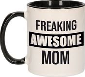 Bellatio Decorations Mama cadeau mok / beker zwart met tekst freaking awesome mom
