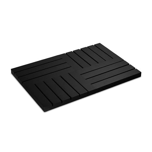 Relaxdays badmat bamboe, 61x40cm, antislip douchemat voor bad, douche, sauna, binnen & buiten, badkamermat, zwart