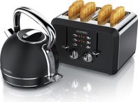 Arendo ontbijtset, 2-delig, waterkoker VINTAGE, broodrooster BREAKFAST X2, zwart