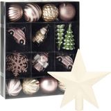 Christmas Decoration Koopman International Christmas Decorations Kerstballen en ornamenten - incl. ster piek - lichtroze/wit - kunststof