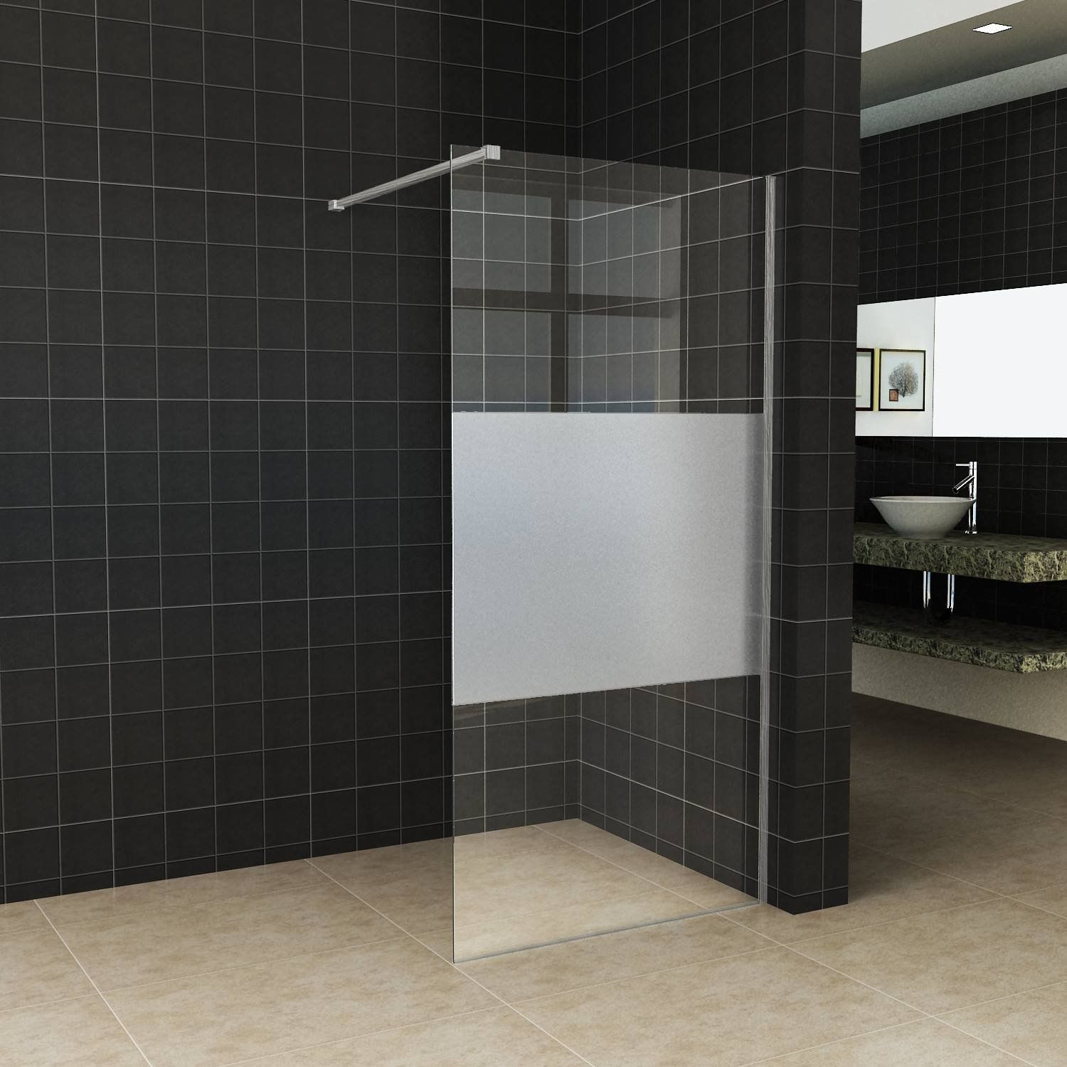 Boss & Wessing Bws inloopdouche pro line middenband 120x200 8 mm nano coating rvs profiel en stang