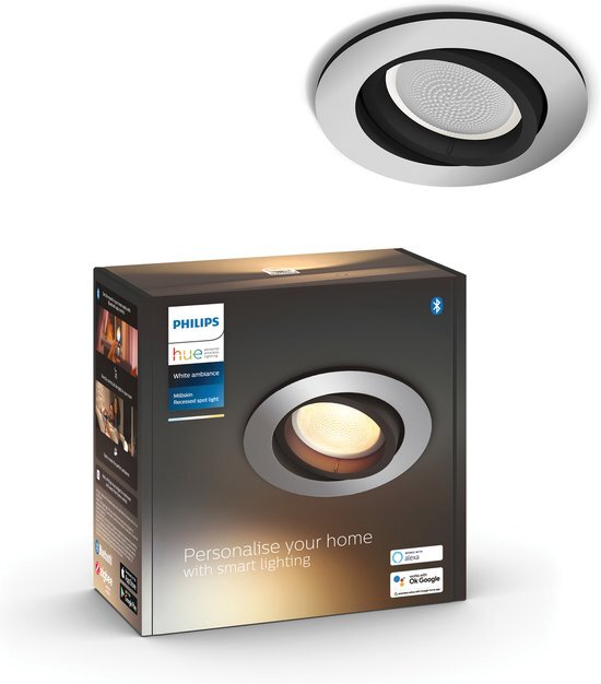 Philips Hue Milliskin inbouwspot - warm- tot koelwit licht - 1-pack - aluminium - rond - GU10