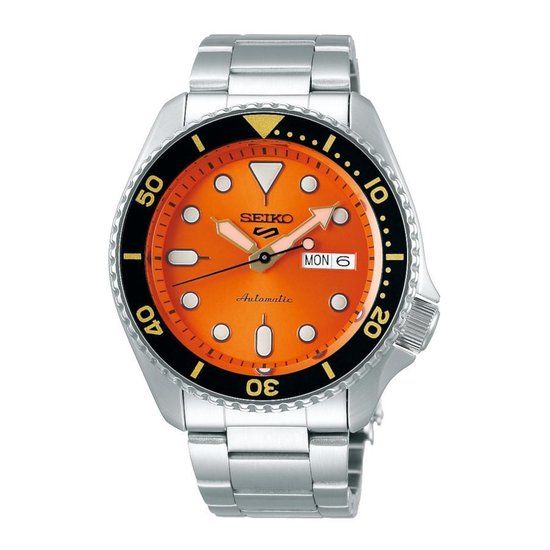 Seiko 5 Sports SRPD59K1 Herenhorloge Oranje Wijzerplaat Staal 43 mm