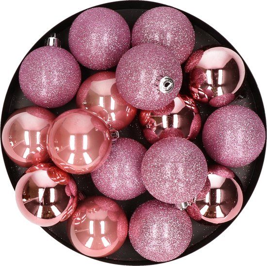 12x Roze kerstballen 6 cm - Mat/glans - Onbreekbaar plastic - Incl. hangers