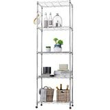 Insteekrek met 5 niveaus, metalen rek, draagvermogen 183 x 59 x 35 cm, zilver