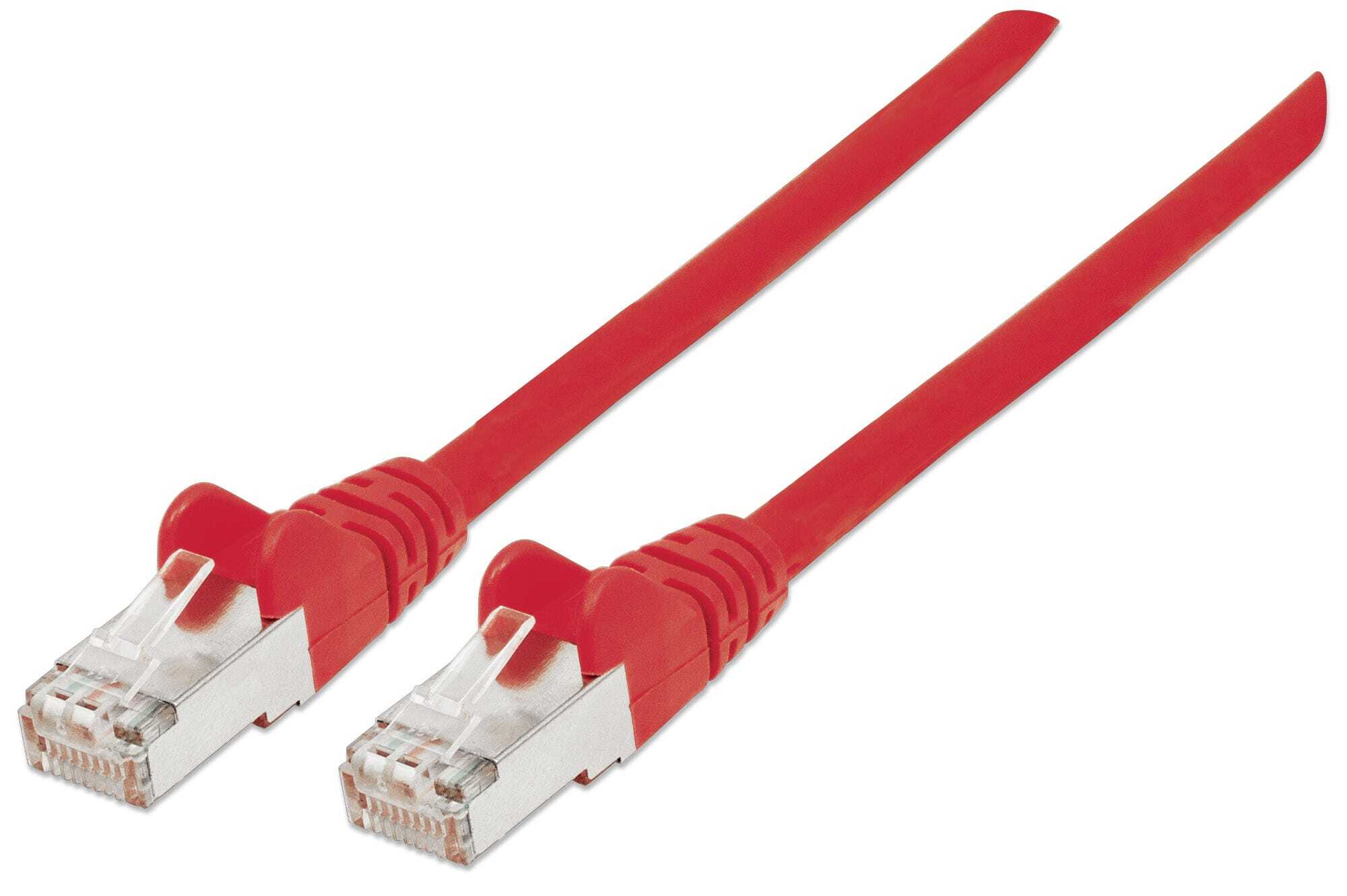 Intellinet Network Patch Cable, Cat7 Cable/Cat6A Plugs, 0.5m, Red, Copper, S/FTP, LSOH / LSZH, PVC, Gold Plated Contacts, Snagless, Booted, Polybag