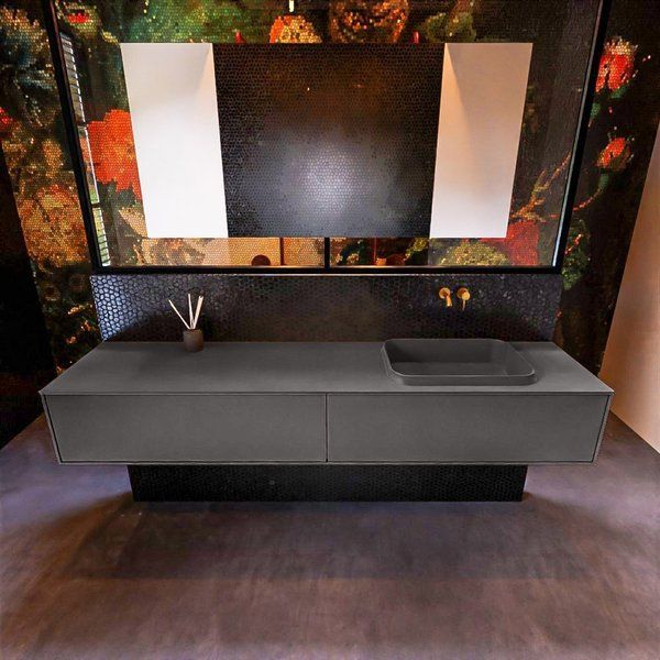 Mondiaz ERIN 200cm badmeubelset onderkast Dark grey 2 lades Wastafel RIDGE rechts zonder kraangaten Dark grey ERIN11764