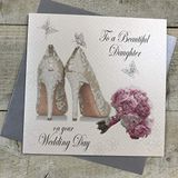 WHITE COTTON CARDS Bruiloft dag handgemaakte kaart aan een mooie dochter met schoenen en boeket, wit, PD144,16cm X 16 cm