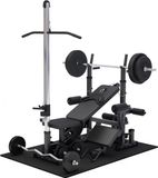 Gorilla Sports Banc de musculation noir avec poids 100 kg - Lat Pulley - Tapis puzzle - Set complet plastique