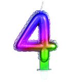 PartyCube Cijferkaars 4 (7 cm) met houder, meerkleurig, 24154