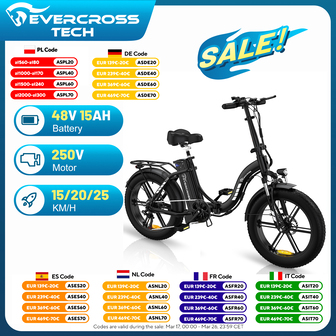 EVERCROSS TECH EK6 Elektrische fiets - Opvouwbaar - 20" x 4.0" breed