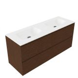 Saniclass Holz Pure Badkamermeubelset - 140x45x61.5cm - Flow solid surface wastafel wit - 2 wasbakken - zonder kraangaten - 4 lades - mat walnut pure (hout) SW1420794/SW1224151