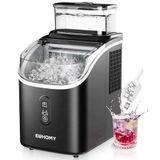 EUHOMY IJsblokjesmachine voor werkblad, 15 kg, 2 l ijsblokjesmachine, 16 ijsblokjes in 13 minuten, zelfreinigende ijsblokjesmachine voor thuis/keuken/kantoor, zwart