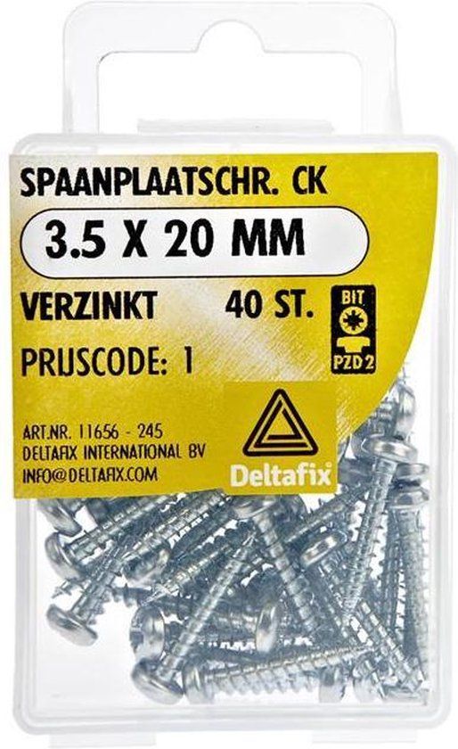 Deltafix Spaanplaatschroeven Cilinderkop Pozidriv Verzinkt 3.5x20mm
