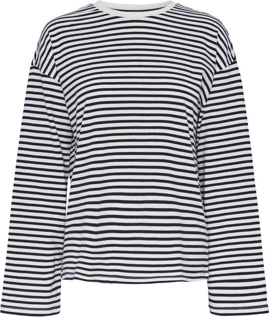 PIECES Pcsadie Ls Top Noos - Gestreepte T-shirt - Cloud Dancer Stripes/ Black - Maat XL
