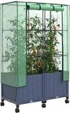 vidaXL Tuinschutting met kasbedekking en wielen 2 st Blauw Grijs PP