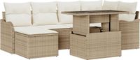 vidaXL Tuinbank Set met Kussen 7 Stuks Beige Poly Rattan