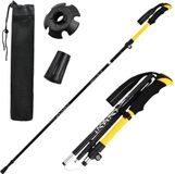 Bol 2 bâtons de marche télescopiques, pliables, avec tampon en caoutchouc supplémentaire et sac de transport, aluminium ultraléger pour femmes, hommes, réglable de 113 à 138 cm (jaune)