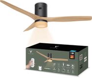 Varin® Ventilateur intelligent avec éclairage LED - Noir/Naturel - Tuya Wifi - LED 18W CCT - Ø 132cm