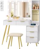 Songmics Make-uptafel – Met spiegel – Inclusief kruk – Wolkenwit