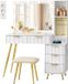 Songmics Make-uptafel – Met spiegel – Inclusief kruk – Wolkenwit