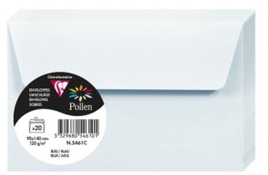 Clairefontaine 5461C, verpakking met 20 zelfklevende enveloppen, formaat 9 x 14 cm, 120 g/m², kleur: blauw, uitnodiging voor evenementen en correspondentie, Pollen-serie, glad papier van hoge
