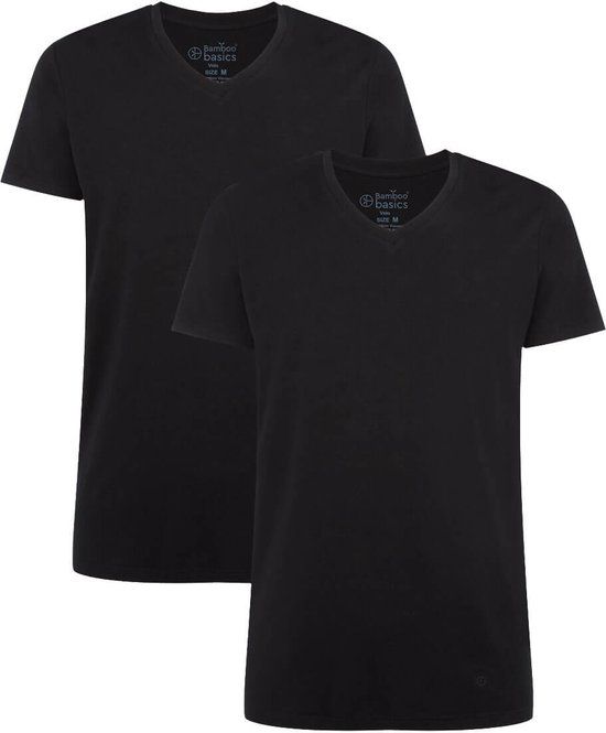 Bamboo Basics Velo - Bamboe T-Shirt V-Hals Heren (2-Pack) - Zwart - Maat L