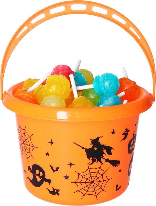 Fiestas Guirca Trick or treat snoep emmertje - horror thema - oranje - 18 x 16 cm
