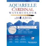 Clairefontaine 96184C Cardinal aquarelblok (DIN A3, 29,7 x 42 cm, 300 g, aan de bovenkant gelijmd, 10 vellen, 2 korrelgroottes, ideaal voor beginners) extra wit