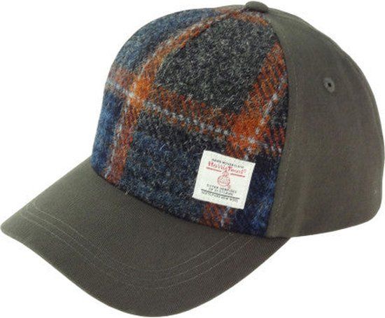 Harris Tweed Baseball Cap - Grey and Rust Overcheck - Unisex - One Size