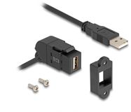 Delock USB-A haaks (45°) Keystone module - USB-A (m) | met inbouwframe | USB2.0 | zwart | 0,30 meter