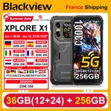 Blackview Robuuste Smartphone XPLORE X1 [Zonder EU-Oplader], 5G, 6.78" 2.4K 120Hz Scherm, Android 15, 36 GB RAM (12+24) + 256 GB ROM, Dimensity 7050, 10000 mAh batterij, 55W opladen, 108 MP + 50 MP